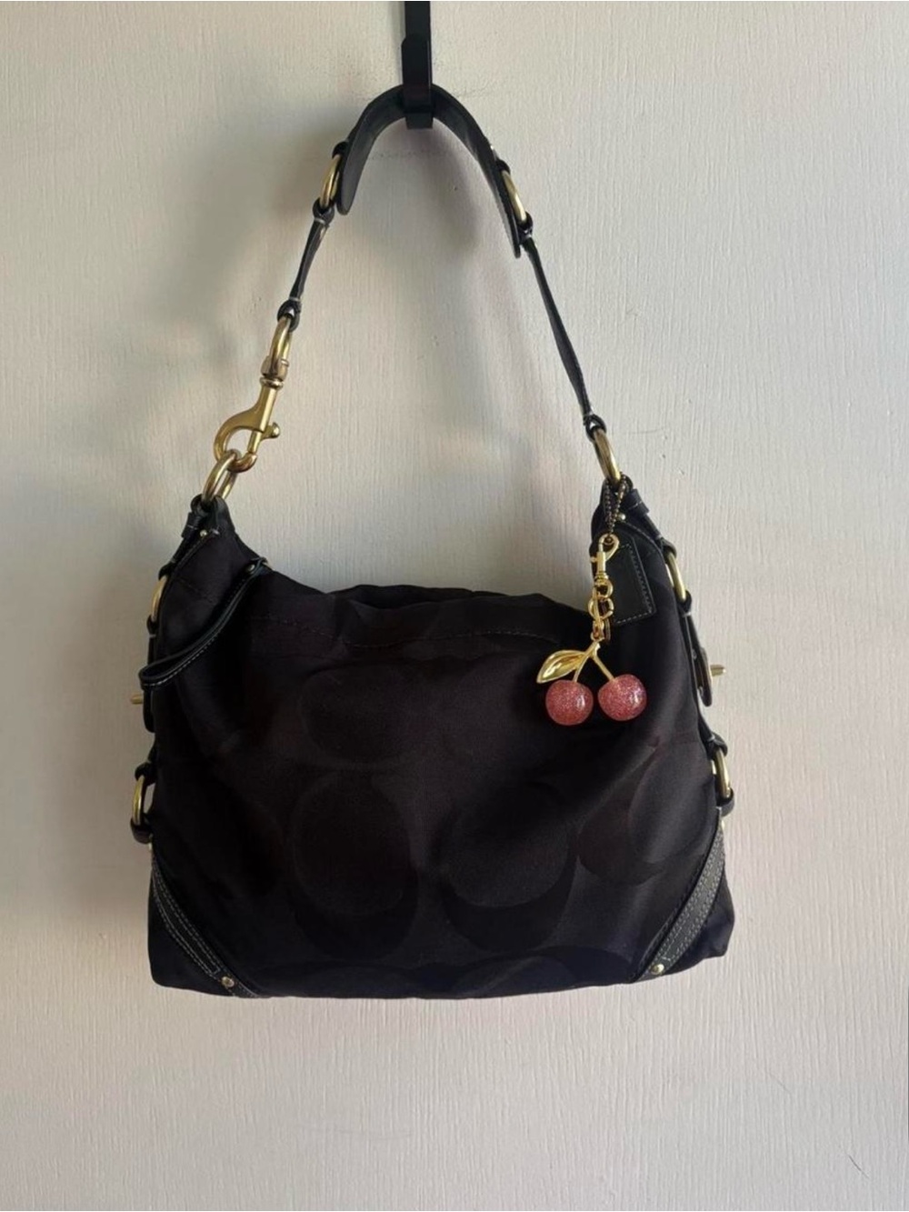 Coach Black Shoulder Bag with Cherry Charm